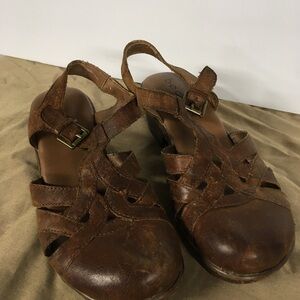 boc Brown Leather Mules with Woven Design